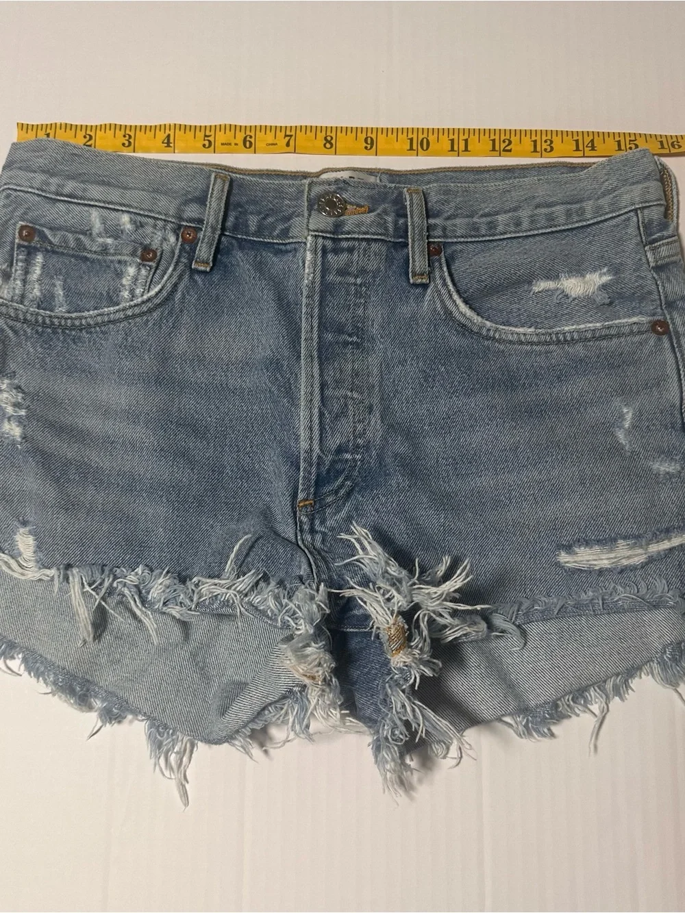Agolde Parker Light Blue Distressed Denim Shorts